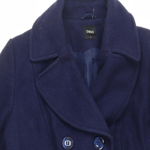 Oasis Womens Blue Pea Coat Coat Size L Button