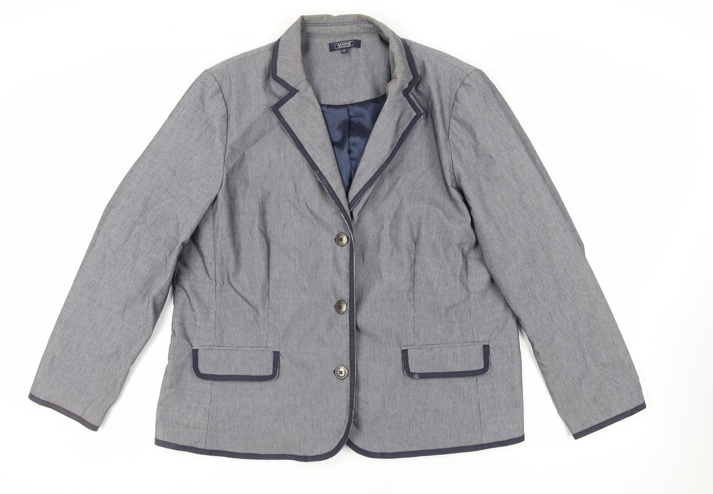 Maine New England Womens Blue Striped Jacket Blazer Size 20 Button