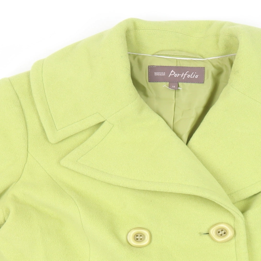 Marks and Spencer Womens Green Pea Coat Coat Size 14 Button
