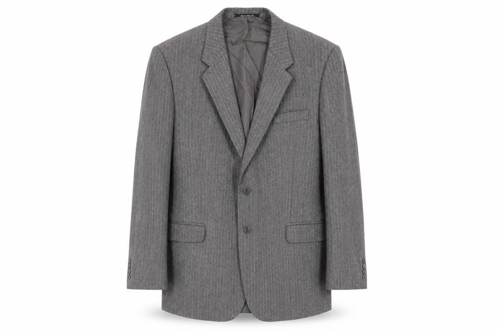 Front view of Marks & Spencer men’s grey striped wool jacket suit jacket, size 44, regular