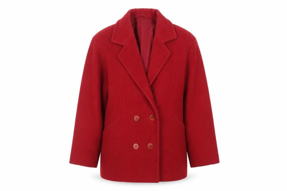 Country Casuals Womens Red Pea Coat Coat Size 8 Button - Vintage