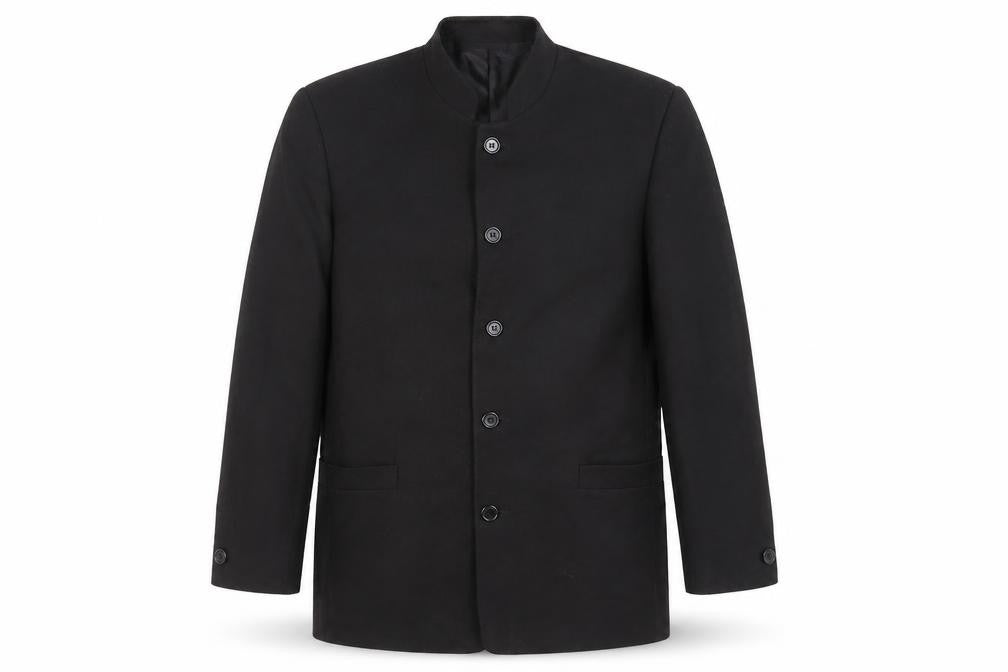 Front view of Old Ireland men’s black polyester jacket suit jacket, size 38, regular