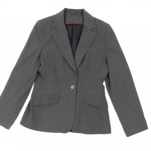 New Look Womens Grey Striped Jacket Blazer Size 12 Button