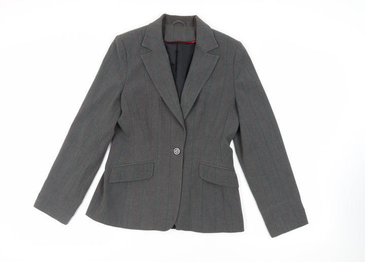 New Look Womens Grey Striped Jacket Blazer Size 12 Button