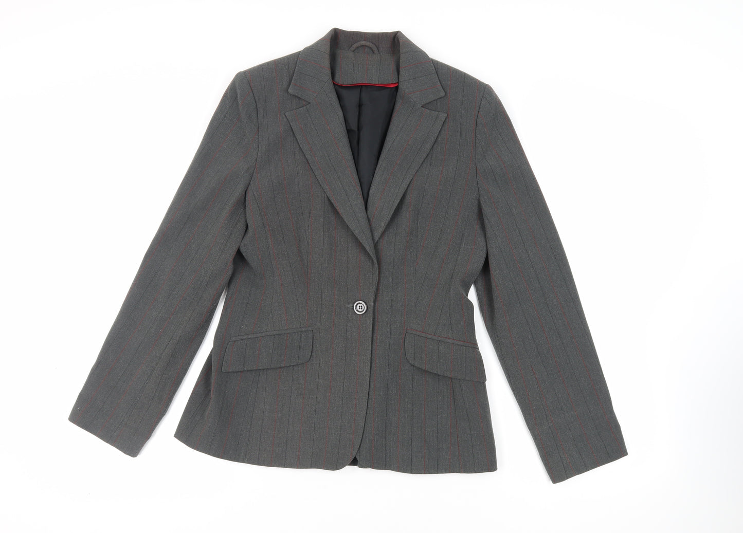 New Look Womens Grey Striped Jacket Blazer Size 12 Button