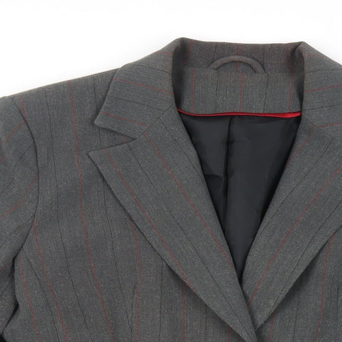New Look Womens Grey Striped Jacket Blazer Size 12 Button