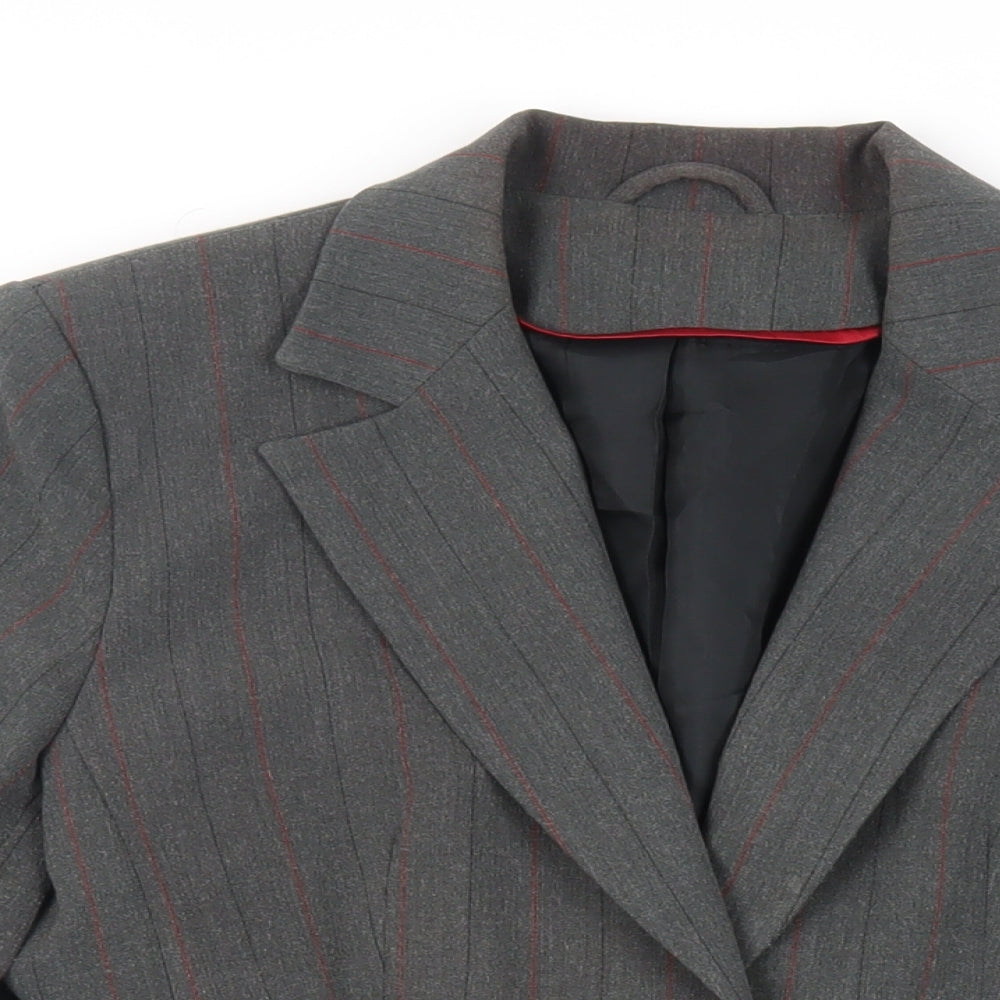 New Look Womens Grey Striped Jacket Blazer Size 12 Button