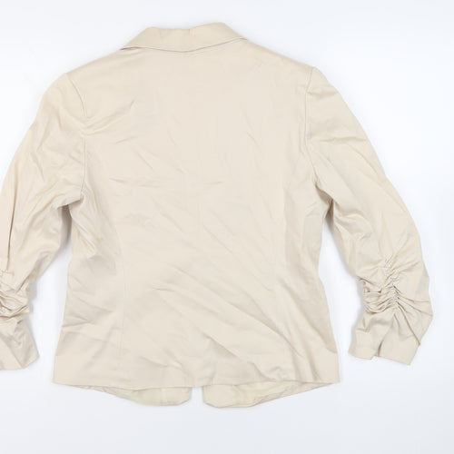Vivance Collection Womens Beige Jacket Blazer Size 14 Button - Ruched Sleeves