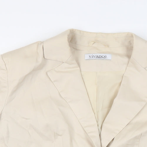 Vivance Collection Womens Beige Jacket Blazer Size 14 Button - Ruched Sleeves