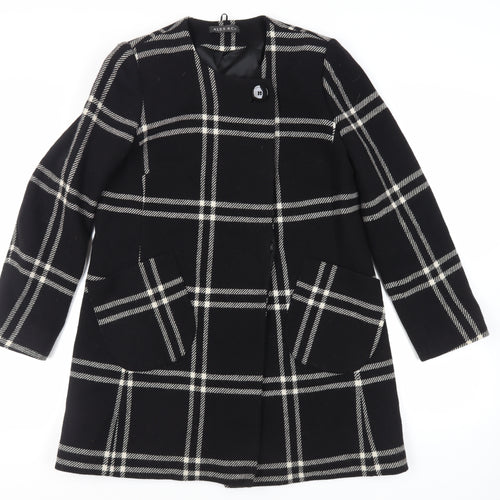 ALEX&CO Womens Black Plaid Overcoat Coat Size 10 Button