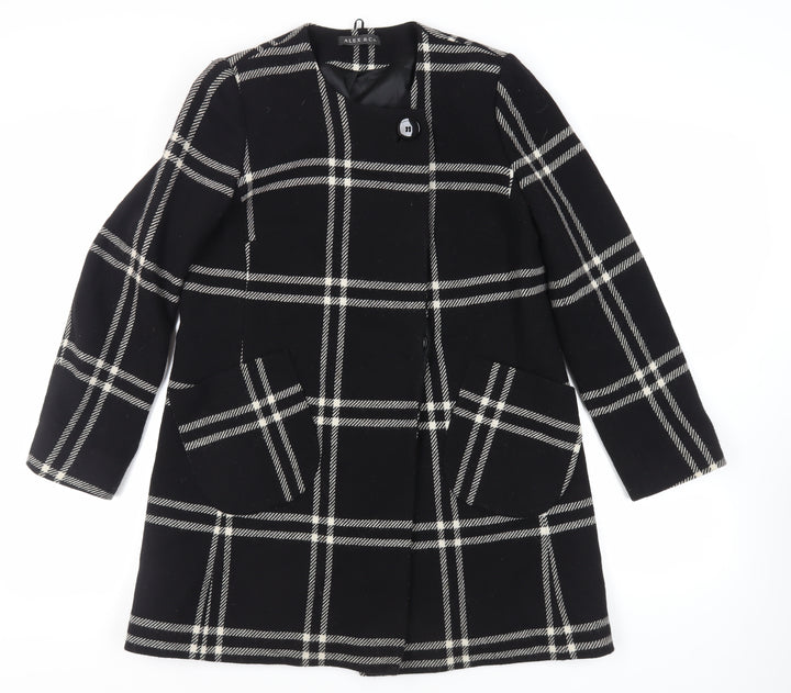 ALEX&CO Womens Black Plaid Overcoat Coat Size 10 Button
