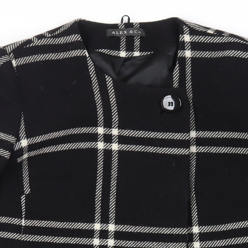 ALEX&CO Womens Black Plaid Overcoat Coat Size 10 Button