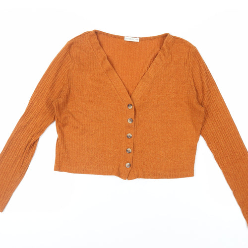 Cotton:On Womens Orange V-Neck Polyester Cardigan Jumper Size M