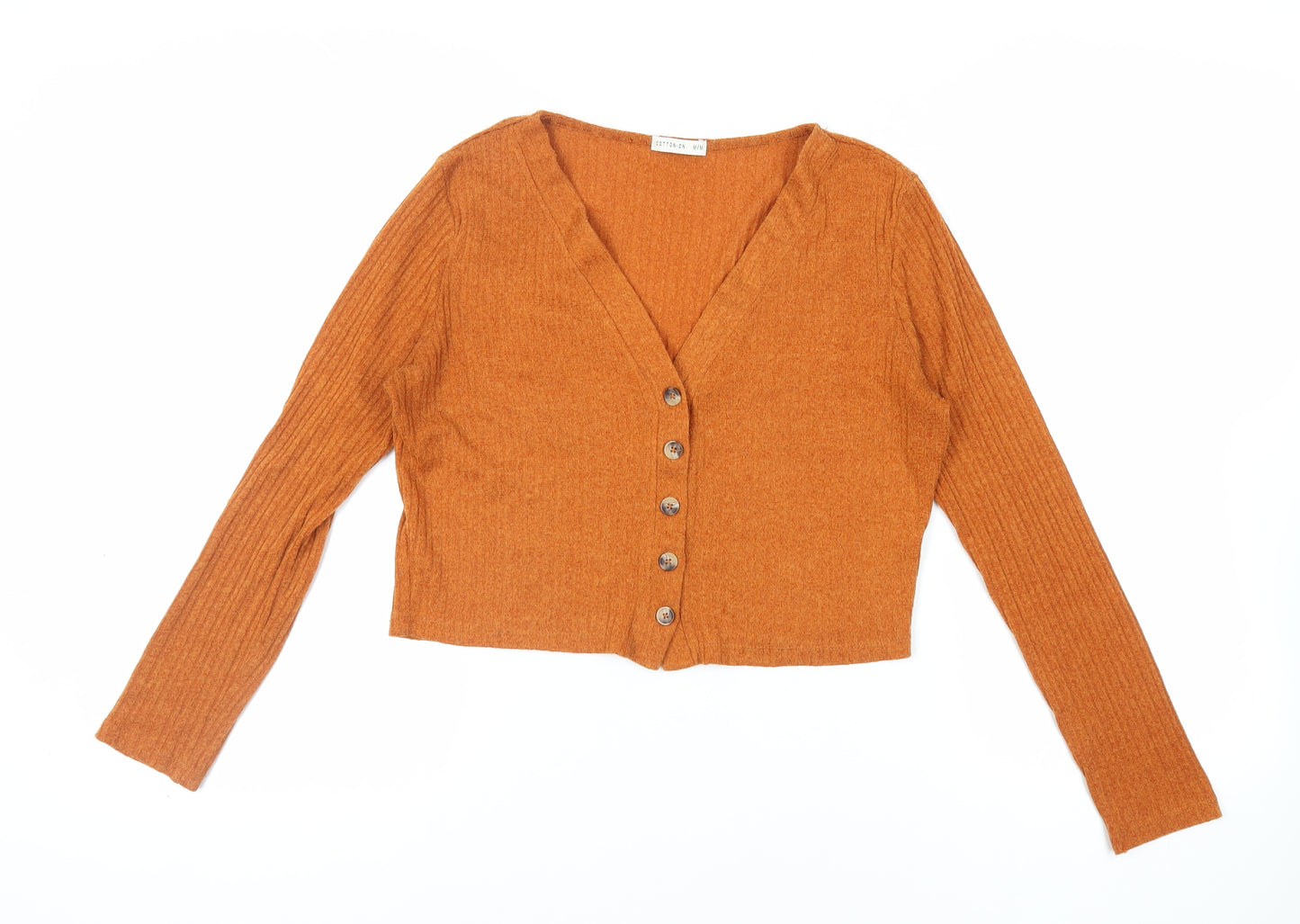 Cotton:On Womens Orange V-Neck Polyester Cardigan Jumper Size M