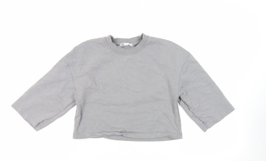 Zara Womens Grey Cotton Pullover Sweatshirt Size S Pullover - Cropped