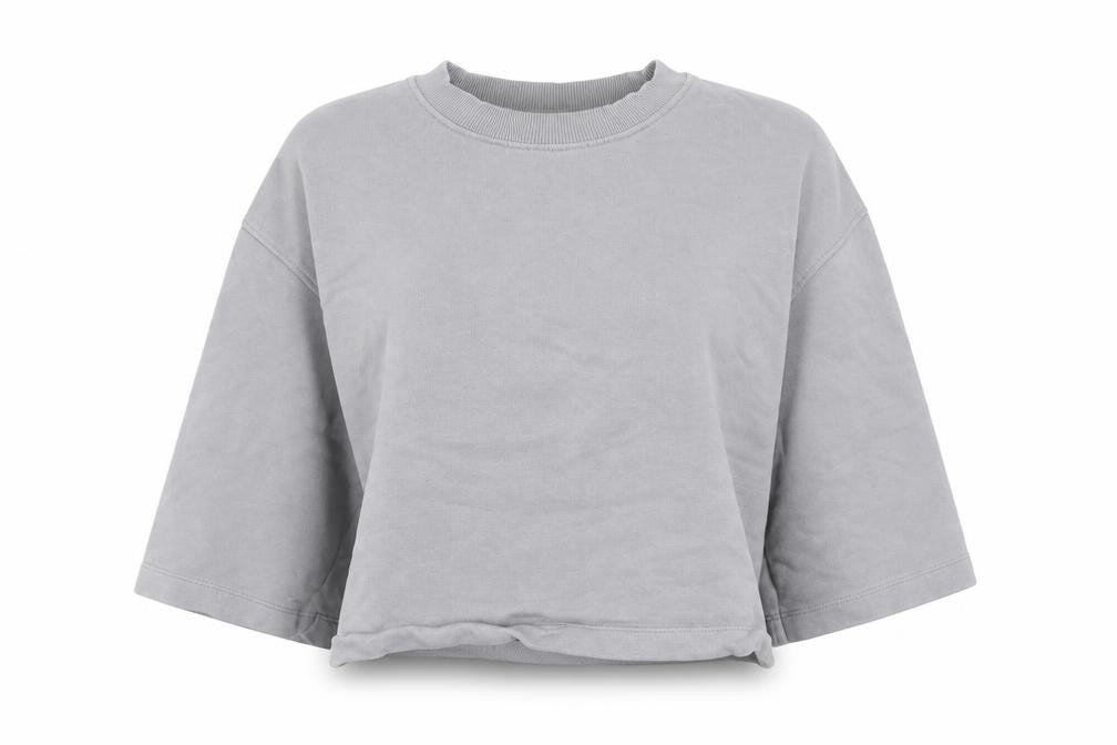 Front view of Zara women’s grey cotton pullover sweatshirt, size S, pullover - cropped