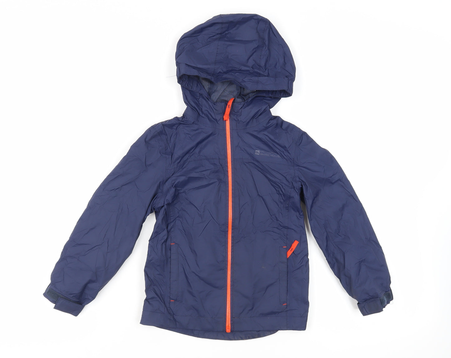 Mountain Warehouse Boys Blue Windbreaker Jacket Size 5-6 Years Zip - Hooded Logo Waterproof