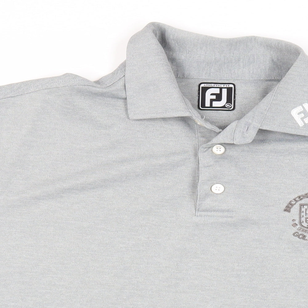 FJ Mens Grey Polyester Polo Size XL Collared Button - Logo Golf