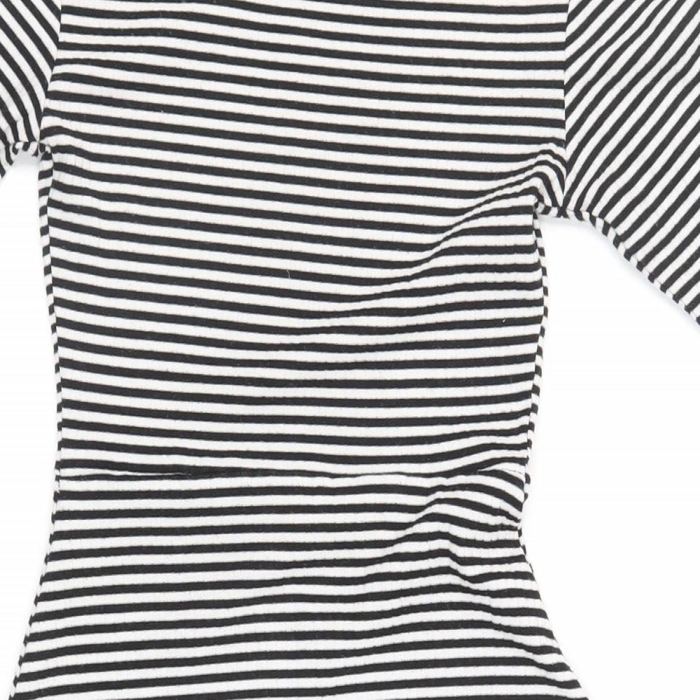 Topshop Womens Black Striped Polyester Fit & Flare Size 6 Mock Neck Pullover