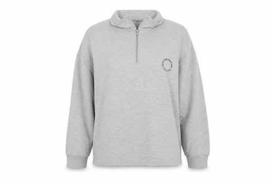 Front view of ASOS women’s grey cotton pullover sweatshirt, size UK 10, zip
