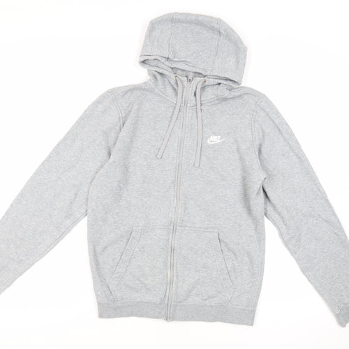 Nike Mens Grey Cotton Full Zip Hoodie Size S - Logo Pockets