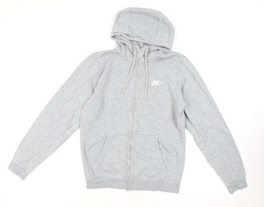 Nike Mens Grey Cotton Full Zip Hoodie Size S - Logo Pockets