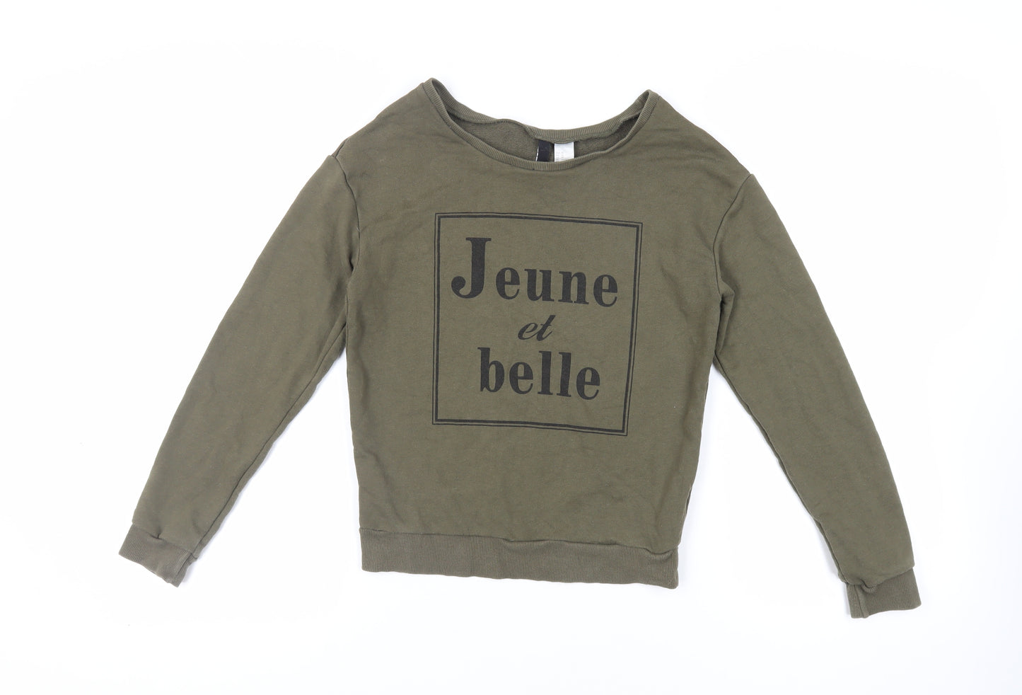 H&M Womens Green Cotton Pullover Sweatshirt Size XS Pullover - Slogan