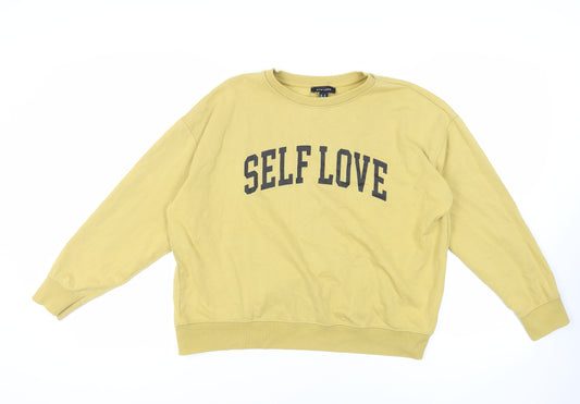 New Look Womens Yellow Cotton Pullover Sweatshirt Size M Pullover - Self Love