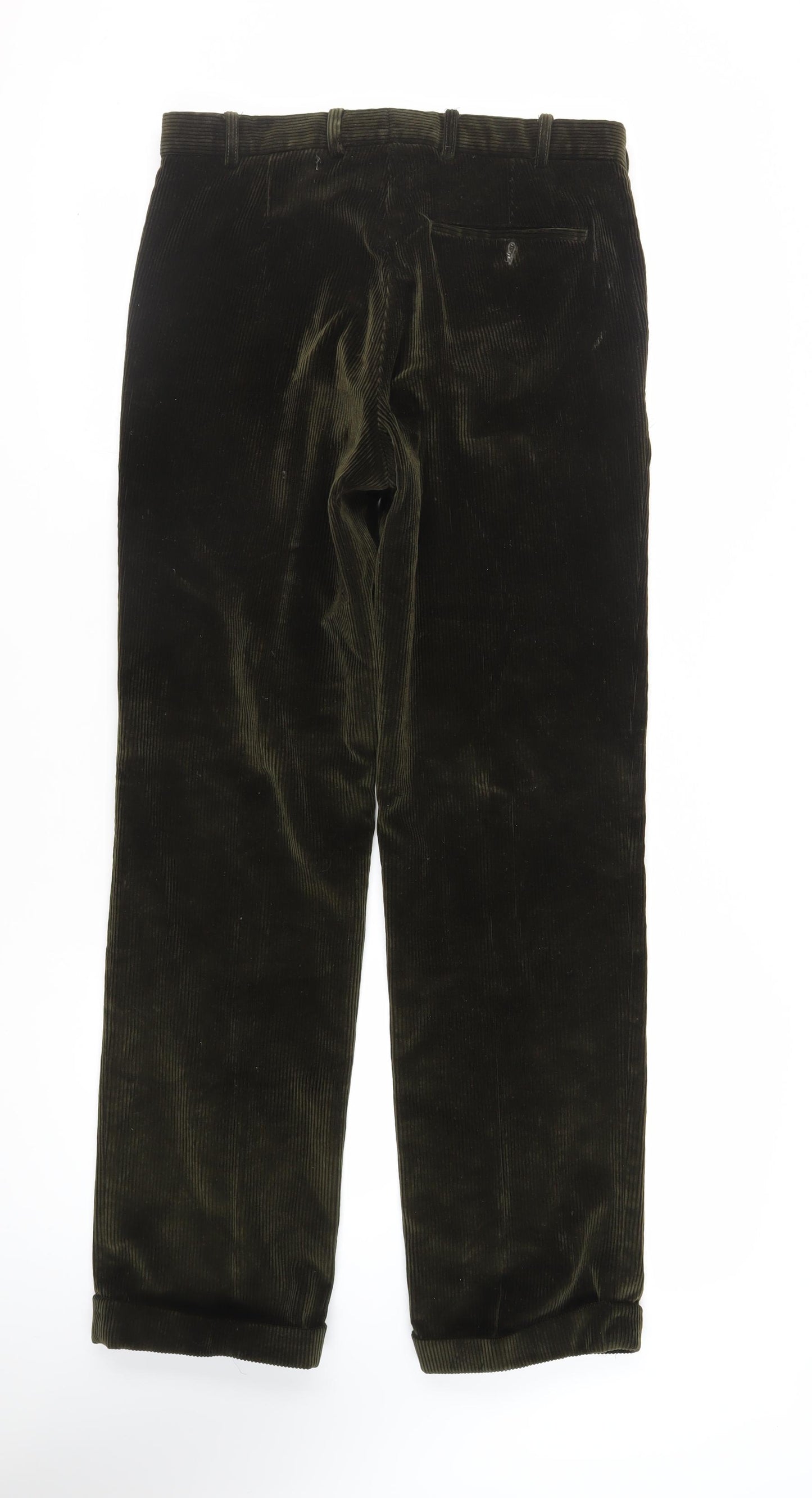 House of Bruar Mens Green Cotton Trousers Size 34 in L34 in Regular Zip