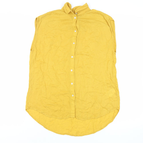 H&M Womens Yellow Viscose Basic Button-Up Size 8 Collared