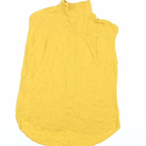 H&M Womens Yellow Viscose Basic Button-Up Size 8 Collared