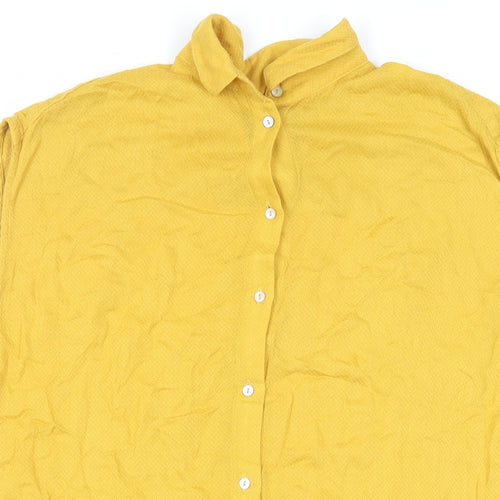 H&M Womens Yellow Viscose Basic Button-Up Size 8 Collared