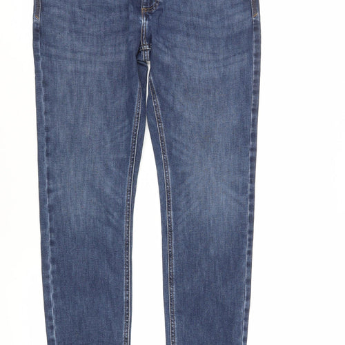 Marks and Spencer Mens Blue Cotton Tapered Jeans Size 32 in L29 in Regular Zip