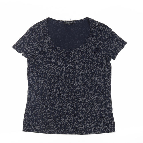 Dorothy Perkins Womens Blue Animal Print Polyester Basic T-Shirt Size 10 Scoop Neck