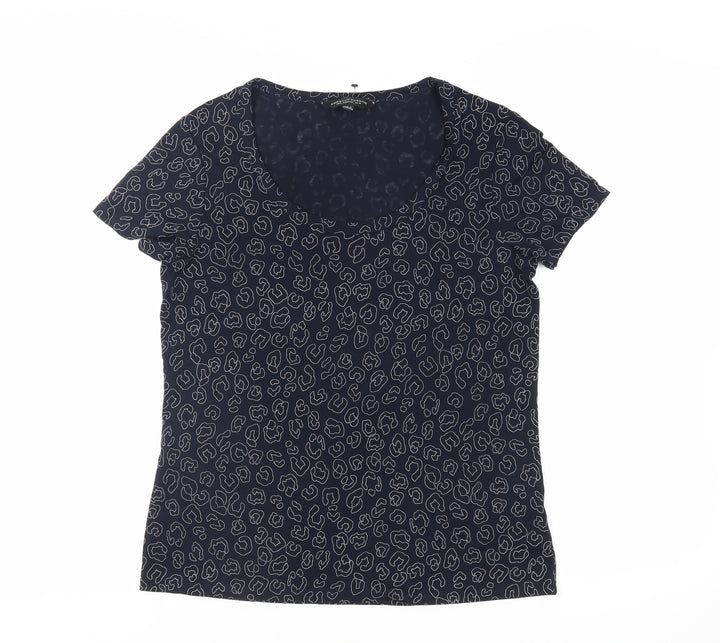 Dorothy Perkins Womens Blue Animal Print Polyester Basic T-Shirt Size 10 Scoop Neck
