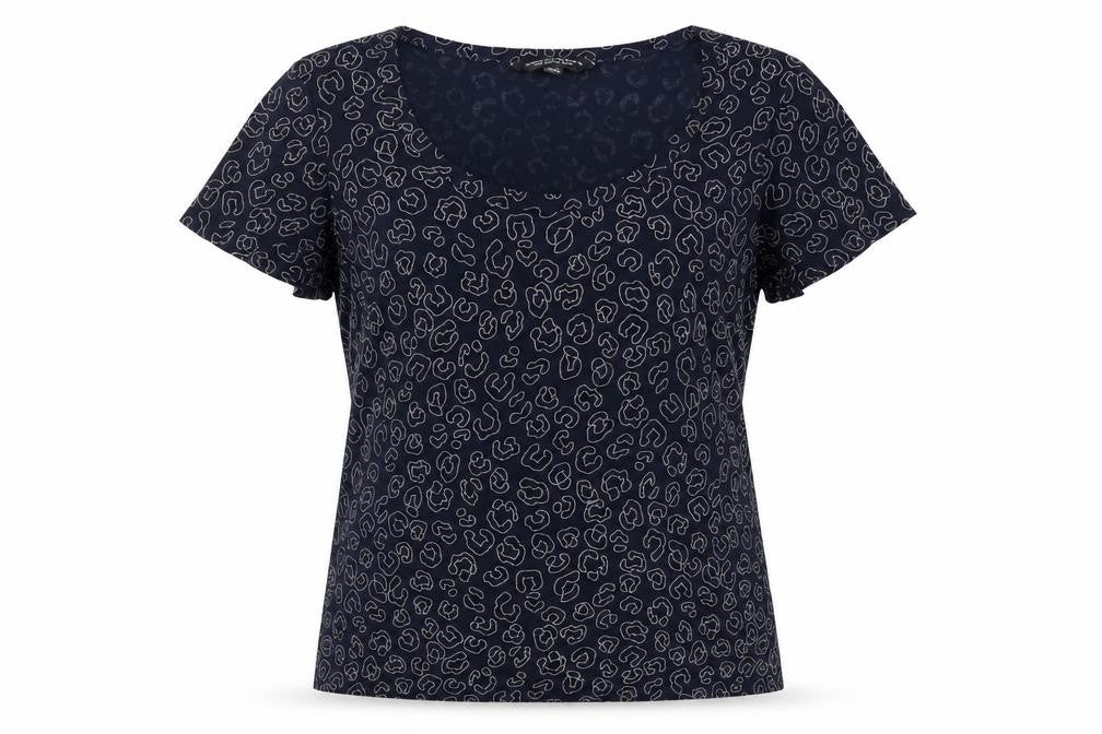 Dorothy Perkins Womens Blue Animal Print Polyester Basic T-Shirt Size 10 Scoop Neck