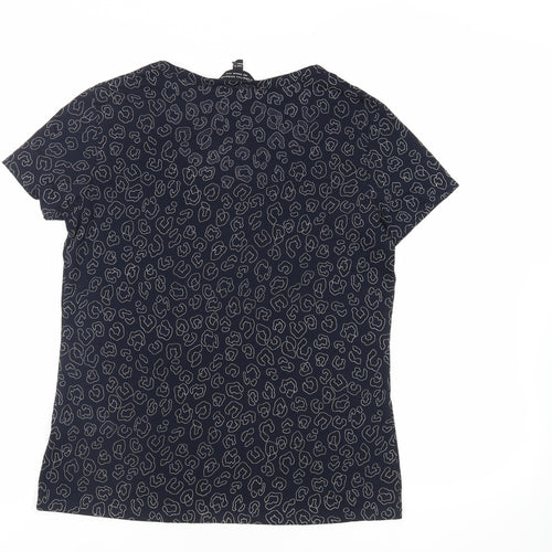 Dorothy Perkins Womens Blue Animal Print Polyester Basic T-Shirt Size 10 Scoop Neck