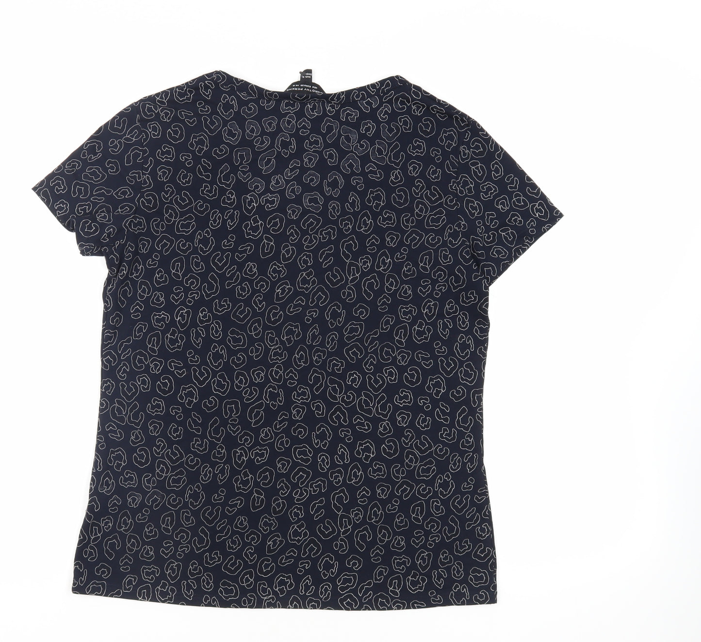 Dorothy Perkins Womens Blue Animal Print Polyester Basic T-Shirt Size 10 Scoop Neck