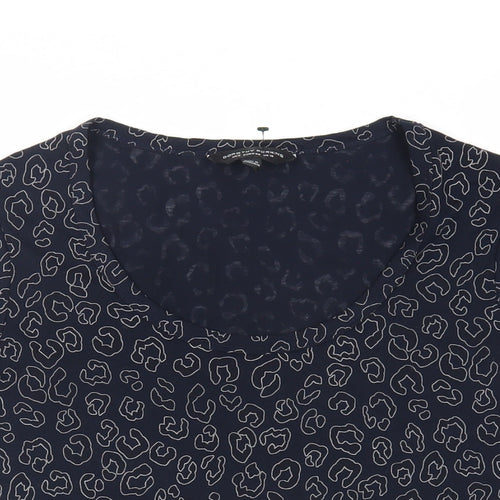 Dorothy Perkins Womens Blue Animal Print Polyester Basic T-Shirt Size 10 Scoop Neck
