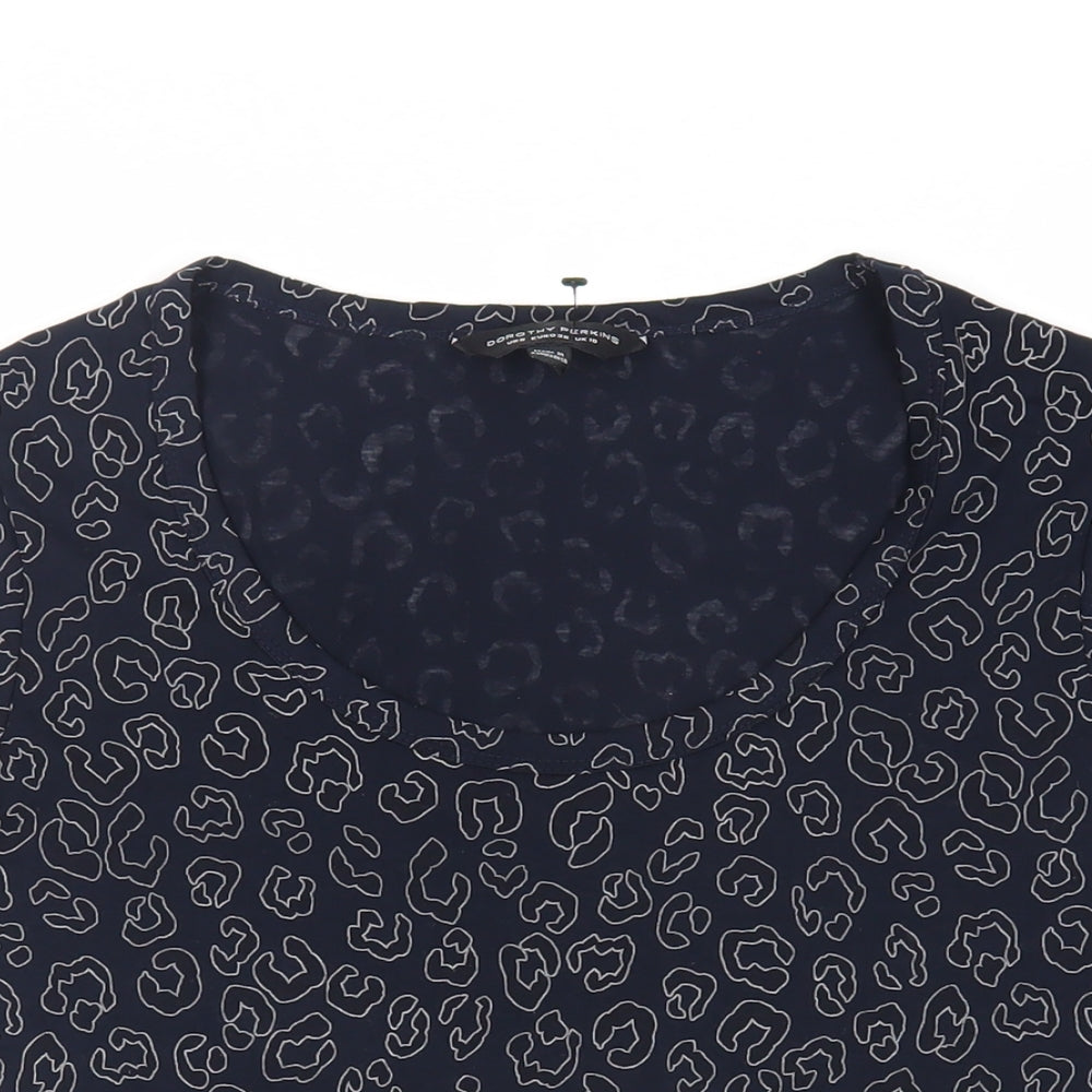 Dorothy Perkins Womens Blue Animal Print Polyester Basic T-Shirt Size 10 Scoop Neck