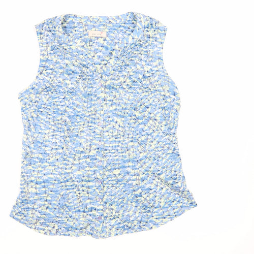 Per Una Womens Blue Geometric Cotton Basic Button-Up Size 12 V-Neck