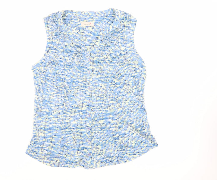 Per Una Womens Blue Geometric Cotton Basic Button-Up Size 12 V-Neck