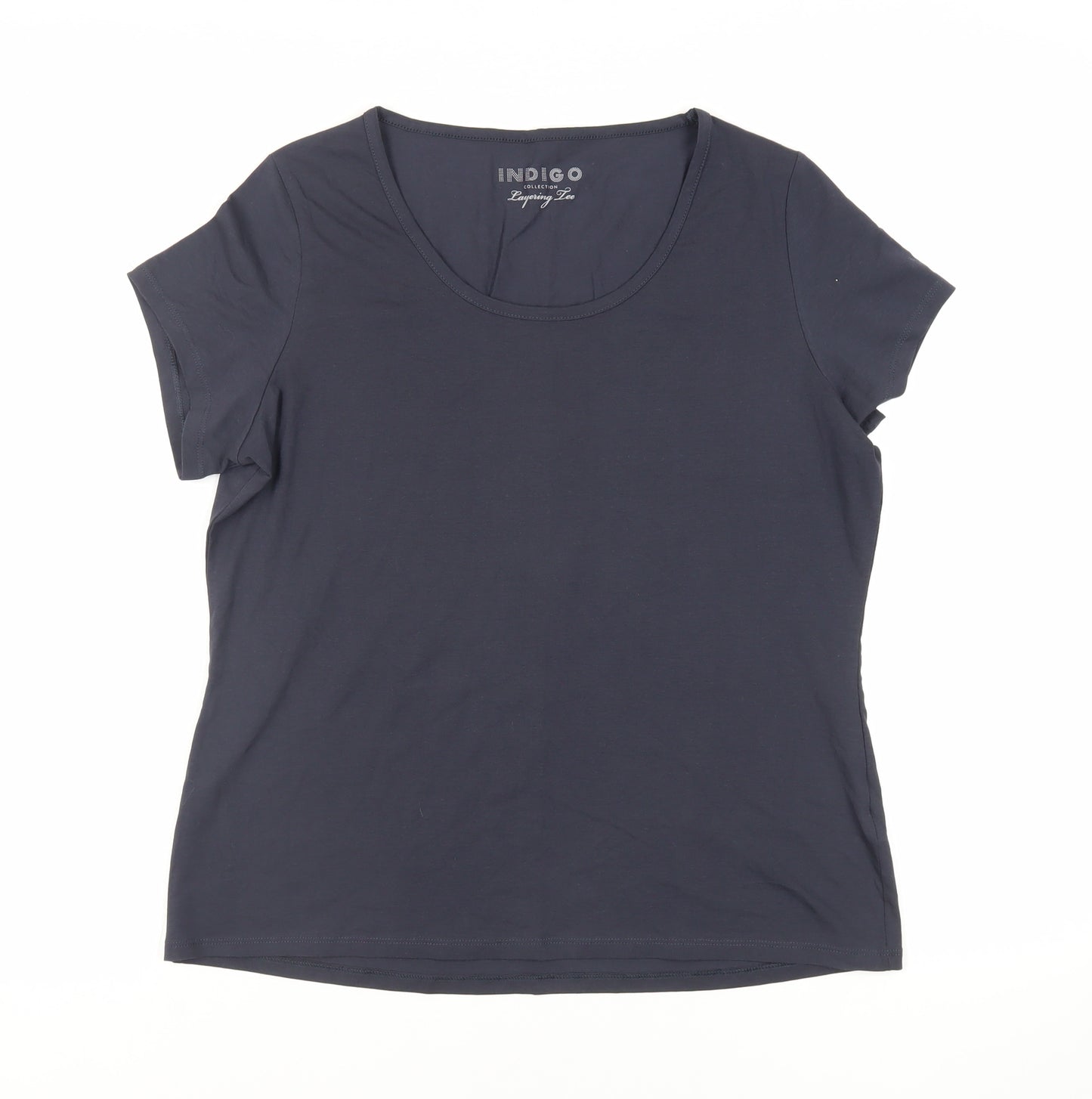 Indigo Womens Blue Cotton Basic T-Shirt Size 16 Scoop Neck