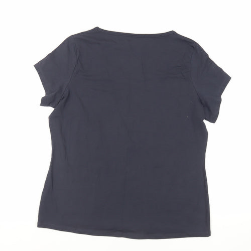 Indigo Womens Blue Cotton Basic T-Shirt Size 16 Scoop Neck
