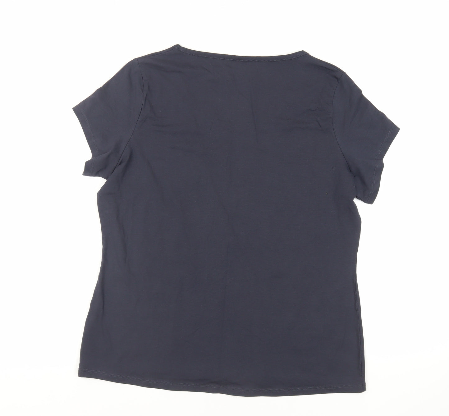 Indigo Womens Blue Cotton Basic T-Shirt Size 16 Scoop Neck