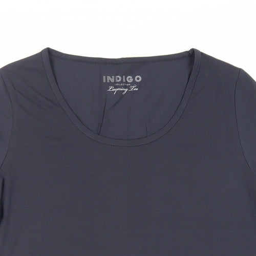 Indigo Womens Blue Cotton Basic T-Shirt Size 16 Scoop Neck