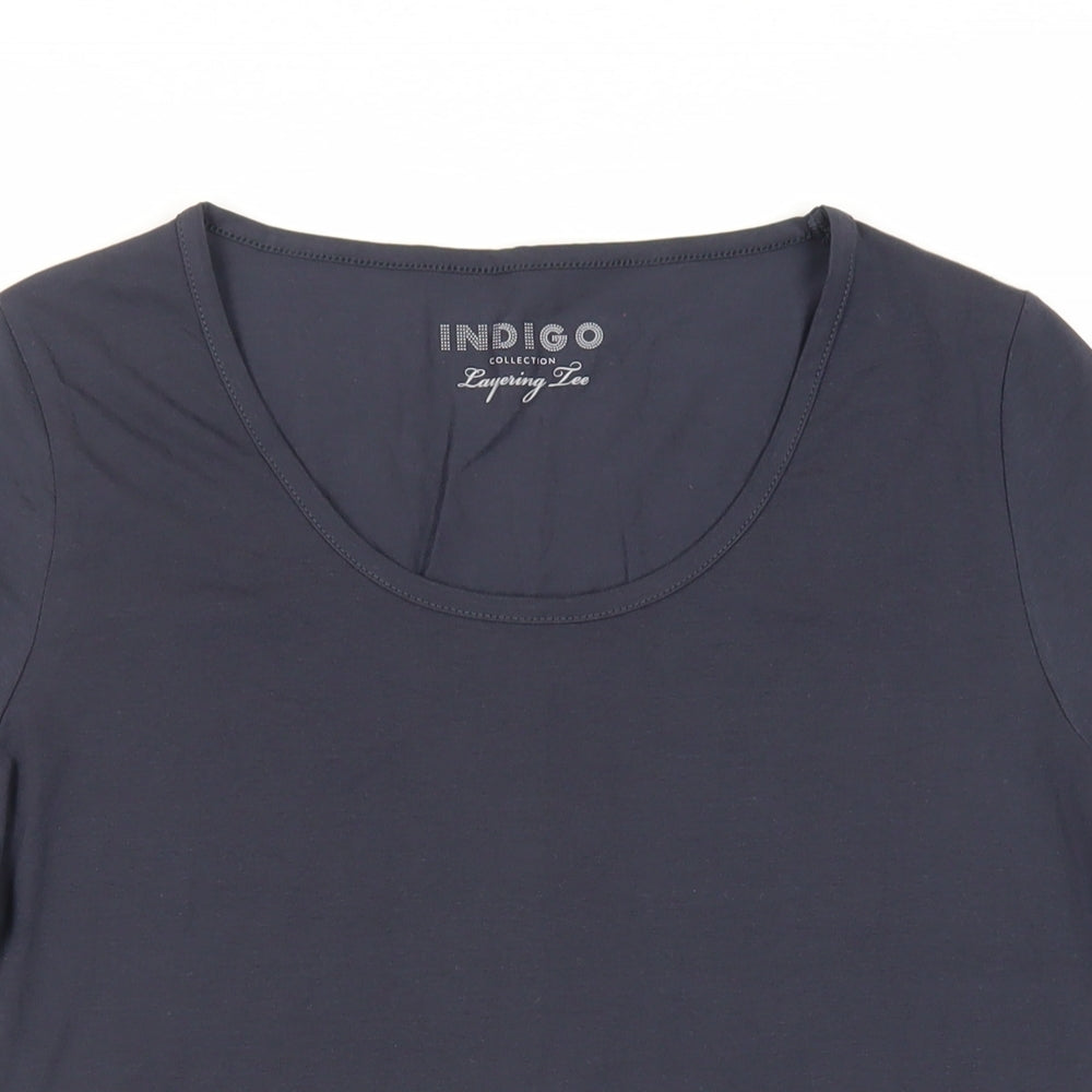 Indigo Womens Blue Cotton Basic T-Shirt Size 16 Scoop Neck