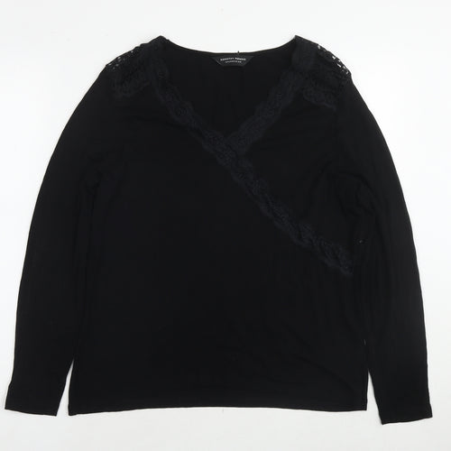 Dorothy Perkins Womens Black V-Neck Viscose Pullover Jumper Size 18 - Lace Detail