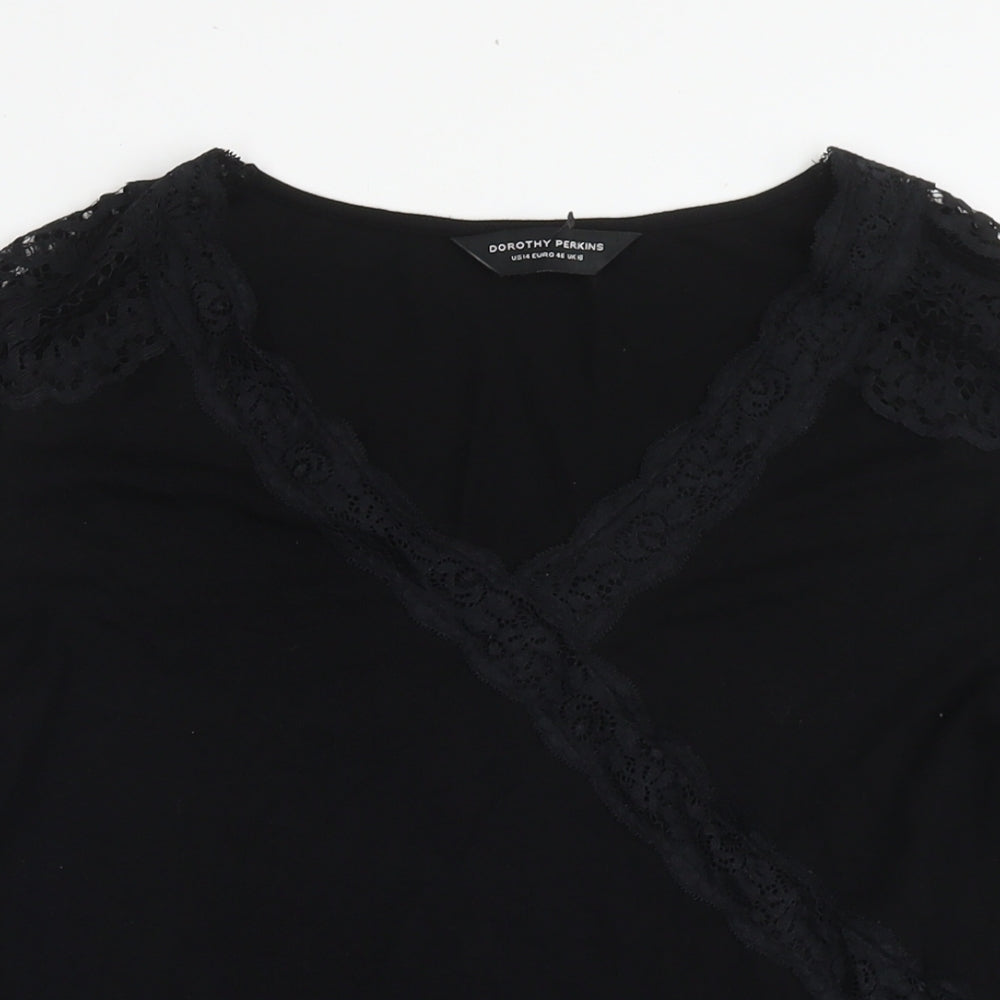 Dorothy Perkins Womens Black V-Neck Viscose Pullover Jumper Size 18 - Lace Detail