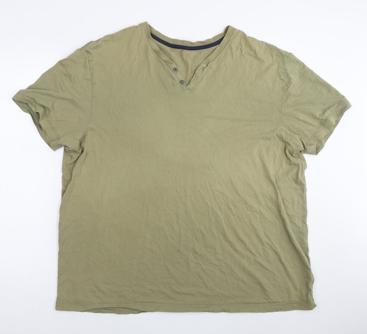 Marks and Spencer Mens Green Polyester T-Shirt Size 2XL V-Neck